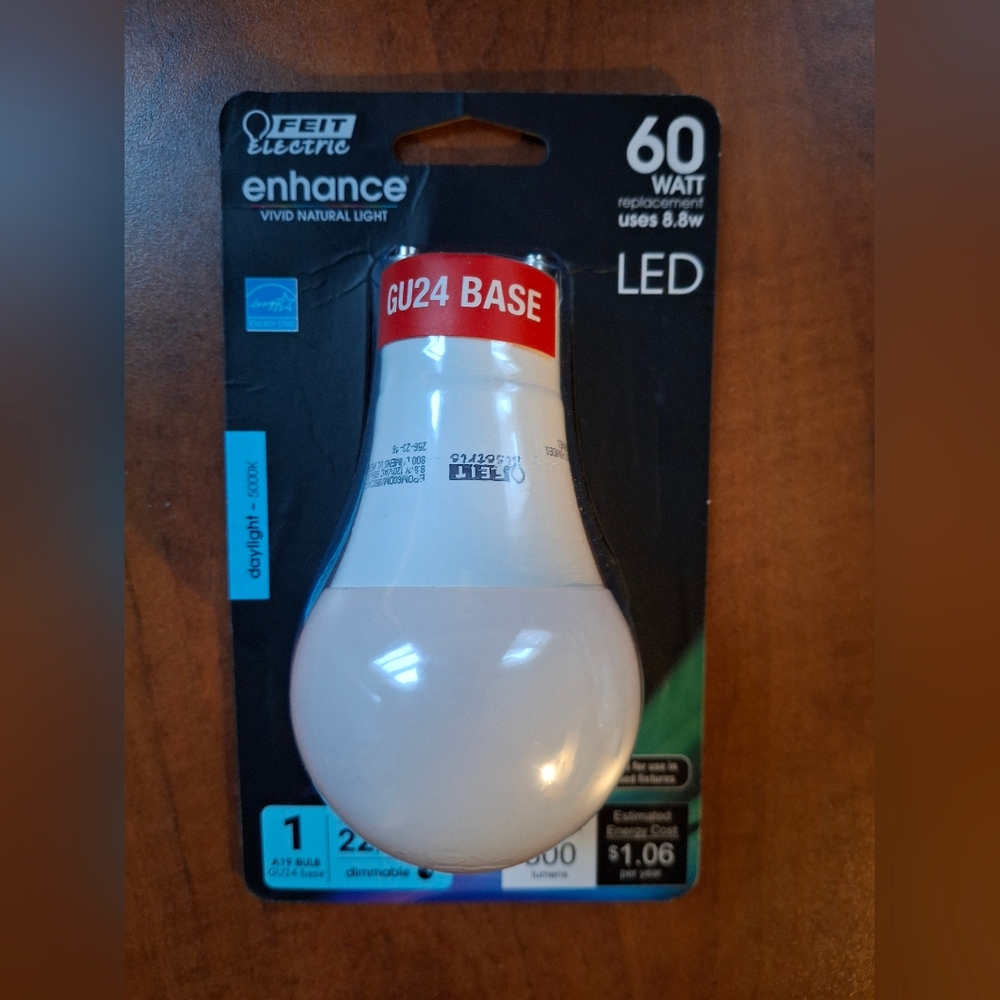 FEIT Electric Enhance A19 GU24 LED Bulb Daylight 5000K 60 Watt- 2 Available